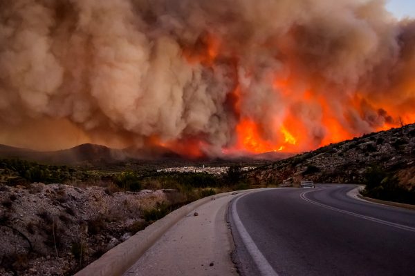 Φωτογραφία που δόθηκε σήμερα στη δημοσιότητα από την πυρκαγιά στο χωριό Λιθί, τη Δευτέρα 25 Ιουλίου 2016. Σε ύφεση είναι η μεγάλη πυρκαγιά στη νότια Χίο, που κατέκαψε, από χθες τα χαράματα που ξεκίνησε, χιλιάδες στρέμματα δασικής και καλλιεργήσιμης έκτασης. Με το πρώτο φως της ημέρας ξεκίνησαν τις ρίψεις νερού, ώστε να αποφευχθούν οι αναζωπυρώσεις, τα δυο πυροσβεστικά αεροσκάφη και τα τρία ελικόπτερα, που το βράδυ παρέμειναν στη Χίο ώστε να ξεκινήσουν τις ρίψεις από το πρωί. Η καμένη έκταση είναι περίπου 35.000 στρέμματα, ενώ  μεγάλη είναι η ζημιά στα μαστιχόδεντρα. Σύμφωνα με τον πρόεδρο της Ένωσης Μαστιχοπαραγωγών Χίου Γ. Τούμπο μέχρι και το 90% των μαστιχόδεντρων καταστράφηκε στα χωριά Λιθί, Ελάτα και Βέσσα ενώ σημαντικές είναι οι καταστροφές σε Μεστά, Αρμόλια και Πυργί. Τρίτη 26 Ιουλίου 2016.   ΑΠΕ-ΜΠΕ/ ΑΠΕ-ΜΠΕ/ ΚΩΣΤΑΣ ΚΟΥΡΓΙΑΣ