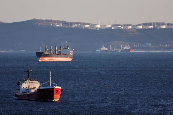 The oil products tanker Nord and a bulk carrier sail near the crude oil terminal Kozmino in Nakhodka Bay near the port city of Nakhodka, Russia, December 4, 2022. REUTERS/Tatiana Meel